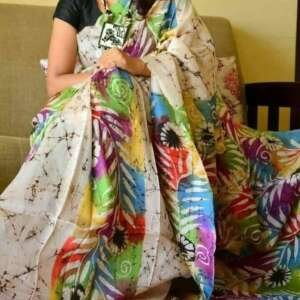 Saari03(: Bishnupuri (west Bengal) pure silk  hand batick with blouse piece)