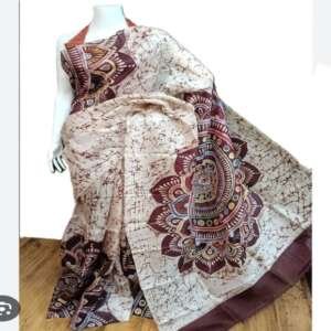 Saari18:Bishnupuri (west Bengal) pure silk  hand batick with blouse piece